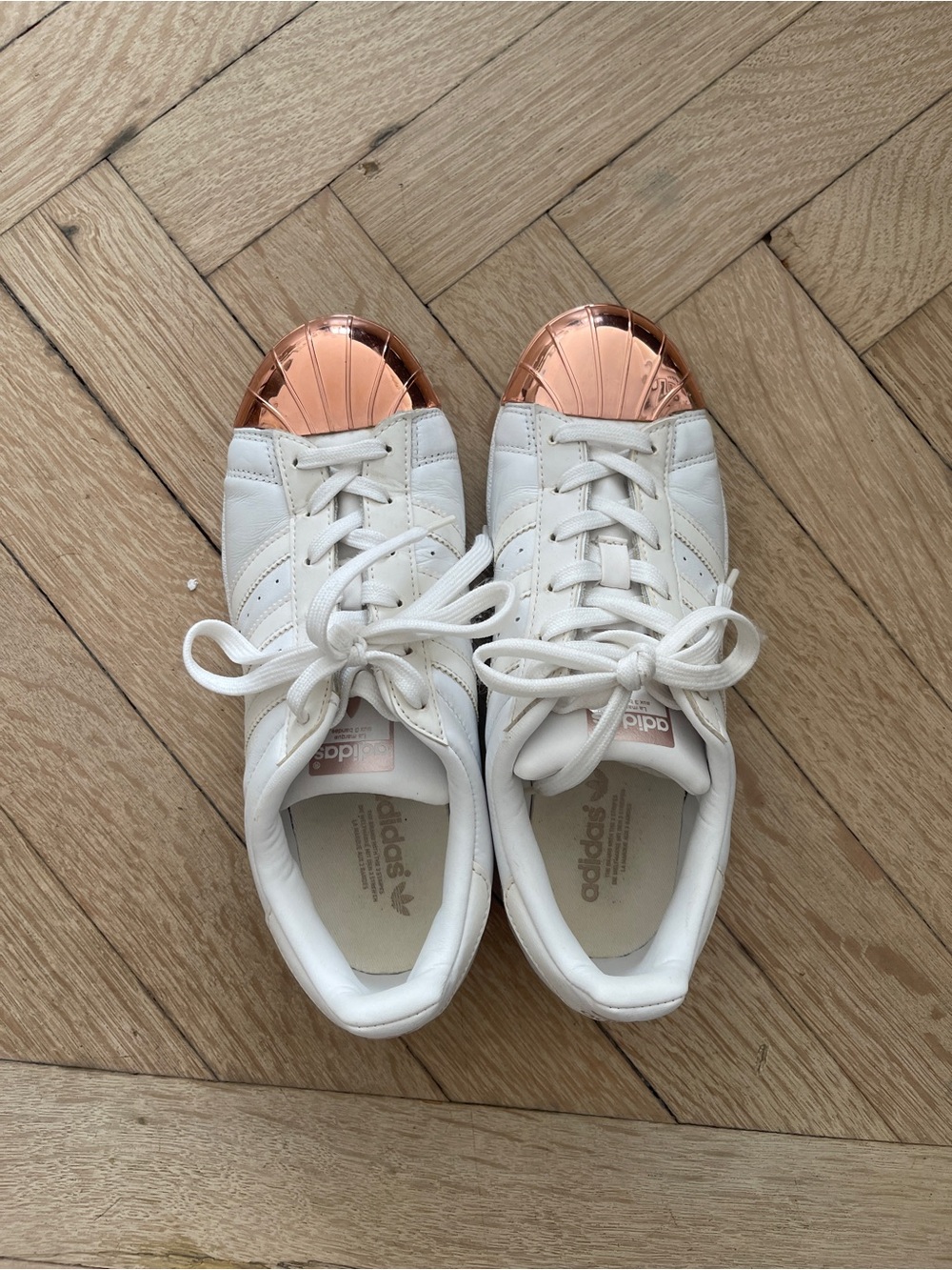 adidas White Sneakers with Rose Gold Toe Caps